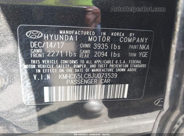 KMHC65LC8JU073539 2018 HYUNDAI IONIQ HYBRID Black 