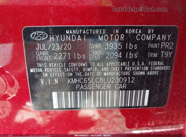 KMHC65LC8LU230912 2020 HYUNDAI IONIQ HYBRID Красный Вид подкапотного пространства