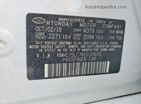 KMHC75LC7KU120655 2019 HYUNDAI IONIQ White Widok komory silnika