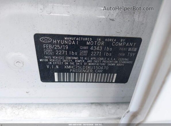 KMHC75LD1KU150470 2019 HYUNDAI IONIQ PLUG-IN HYBRID White Widok komory silnika