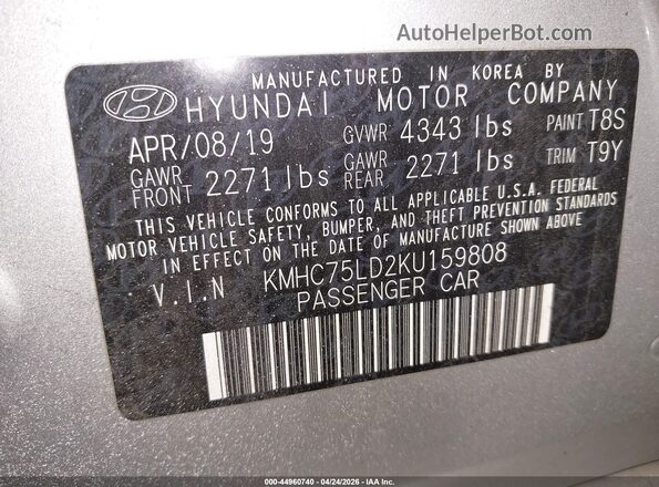 KMHC75LD2KU159808 2019 HYUNDAI IONIQ PLUG-IN HYBRID Silver 