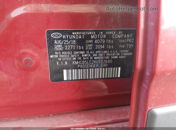 KMHC85LC2KU112640 2019 HYUNDAI IONIQ HYBRID Red Engine compartment view
