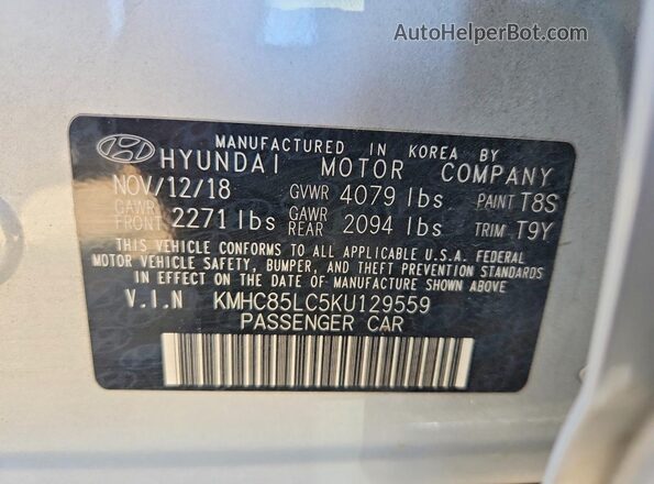 KMHC85LC5KU129559 2019 HYUNDAI IONIQ Silver VIN կոդի պիտակի տեսք