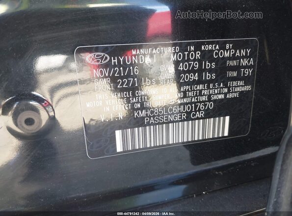 KMHC85LC6HU017670 2017 HYUNDAI IONIQ HYBRID Black Engine compartment view