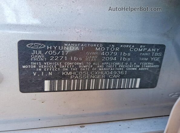 KMHC85LCXHU049361 2017 HYUNDAI IONIQ Silver Вид наклейки з VIN-кодом