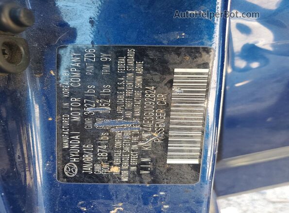 KMHCT4AE3GU092824 2016 HYUNDAI ACCENT Blue ძრავის განყოფილების ხედი