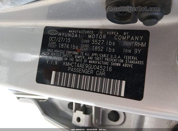 KMHCT4AE9GU045216 2016 HYUNDAI ACCENT Gray Вид підкапотного простору