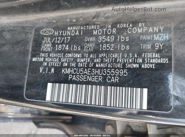 KMHCU5AE3HU355995 2017 HYUNDAI ACCENT Black Շարժիչի բաժամունքի տեսք