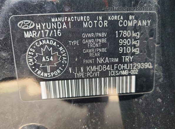 KMHD84LF0HU129390 2017 HYUNDAI ELANTRA Black ძრავის განყოფილების ხედი