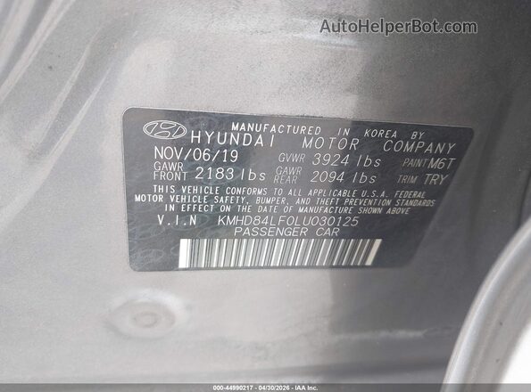 KMHD84LF0LU030125 2020 HYUNDAI ELANTRA Gray 