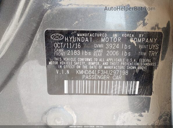 KMHD84LF3HU297198 2017 HYUNDAI ELANTRA Gray Engine compartment view