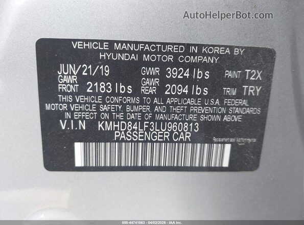 KMHD84LF3LU960813 2020 HYUNDAI ELANTRA Silver Շարժիչի բաժամունքի տեսք