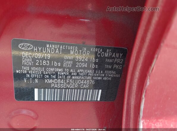 KMHD84LF5LU044876 2020 HYUNDAI ELANTRA Red Widok komory silnika