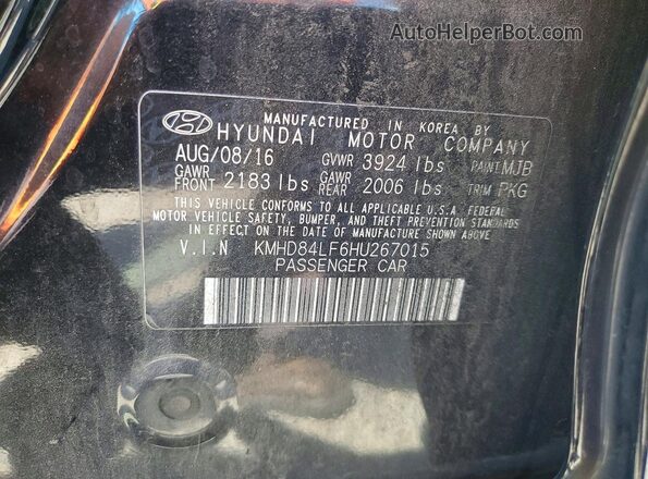 KMHD84LF6HU267015 2017 HYUNDAI ELANTRA Black ძრავის განყოფილების ხედი