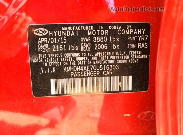 KMHDH4AE7GU516303 2016 HYUNDAI ELANTRA Red 