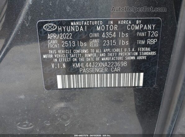 KMHL44J2XNA223698 2022 HYUNDAI SONATA Gray Вид підкапотного простору