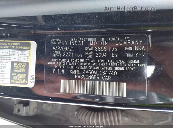 KMHLL4AG0MU164740 2021 HYUNDAI ELANTRA Black Вид підкапотного простору