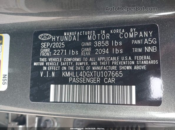 KMHLL4DGXTU107665 2026 HYUNDAI ELANTRA Серый Вид подкапотного пространства