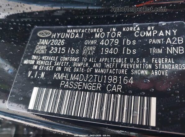 KMHLM4DJ2TU198164 2026 HYUNDAI ELANTRA HYBRID Black 