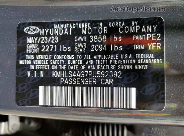 KMHLS4AG7PU592392 2023 HYUNDAI ELANTRA Gray Vista del compartimento del motor