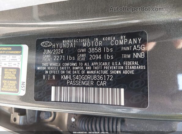 KMHLS4DG0RU836172 2024 HYUNDAI ELANTRA Gray Engine compartment view
