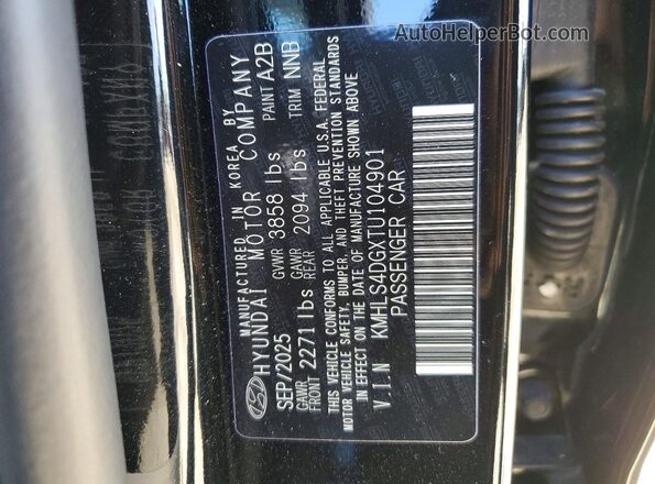 KMHLS4DGXTU104901 2026 HYUNDAI ELANTRA Black Widok naklejki z numerem VIN