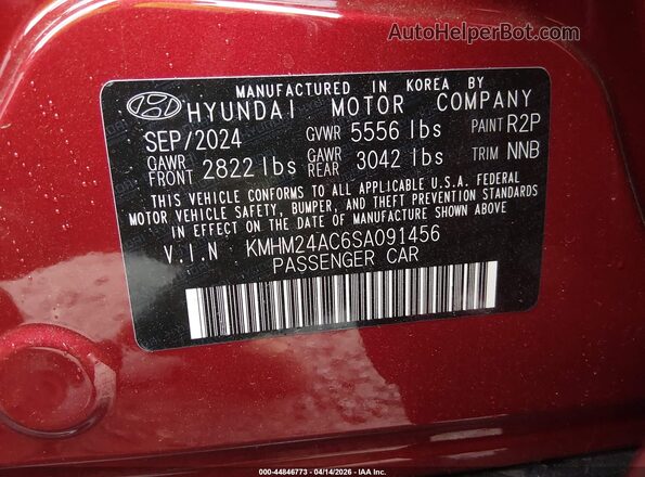 KMHM24AC6SA091456 2025 HYUNDAI IONIQ 6 Red Widok komory silnika