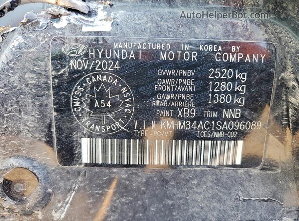 KMHM34AC1SA096089 2025 HYUNDAI IONIQ Черный Вид наклейки с VIN-кодом