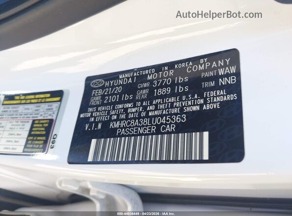 KMHRC8A38LU045363 2020 HYUNDAI VENUE Белый Вид подкапотного пространства