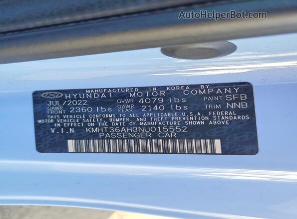 KMHT36AH3NU015552 2022 HYUNDAI VELOSTER Blue Vista del compartimento del motor