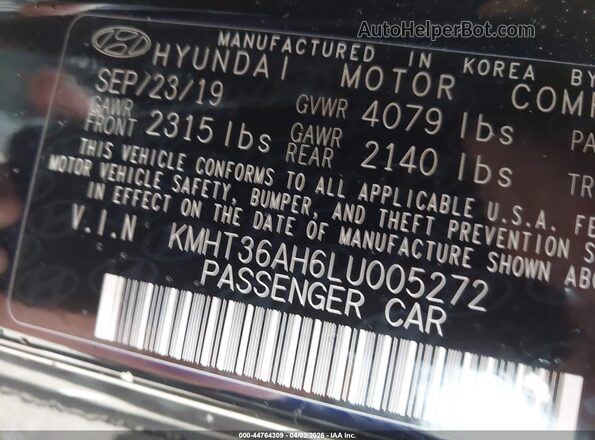 KMHT36AH6LU005272 2020 HYUNDAI VELOSTER N Black Շարժիչի բաժամունքի տեսք