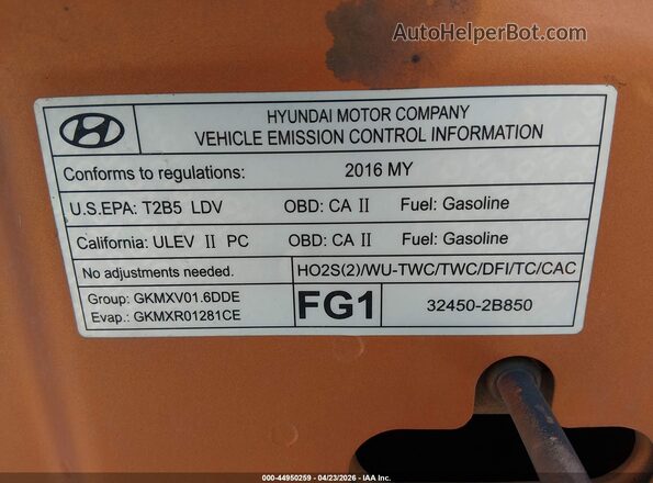 KMHTC6AE8GU248707 2016 HYUNDAI VELOSTER Orange Вид підкапотного простору