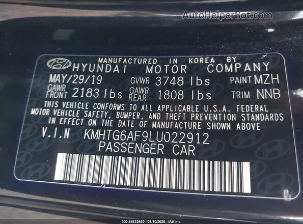 KMHTG6AF9LU022912 2020 HYUNDAI VELOSTER Black Vista del compartimento del motor