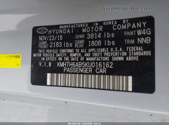 KMHTH6AB5KU016162 2019 HYUNDAI VELOSTER White Vista del compartimento del motor