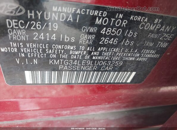 KMTG34LE9LU063259 2020 GENESIS G70 Burgundy ძრავის განყოფილების ხედი