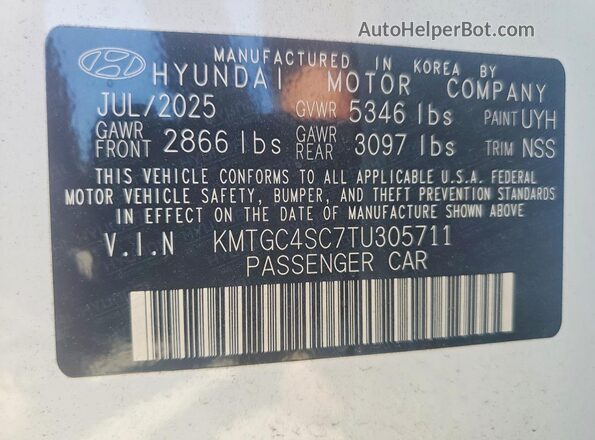 KMTGC4SC7TU305711 2026 GENESIS G80 White Vista de la etiqueta del VIN