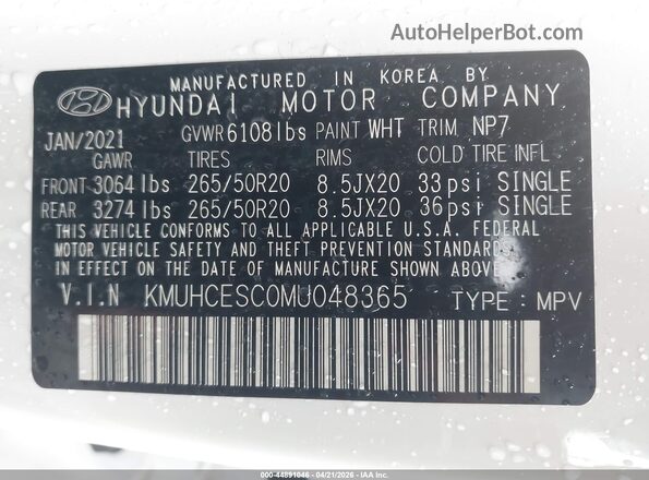 KMUHCESC0MU048365 2021 GENESIS GV80 White Vista del compartimento del motor