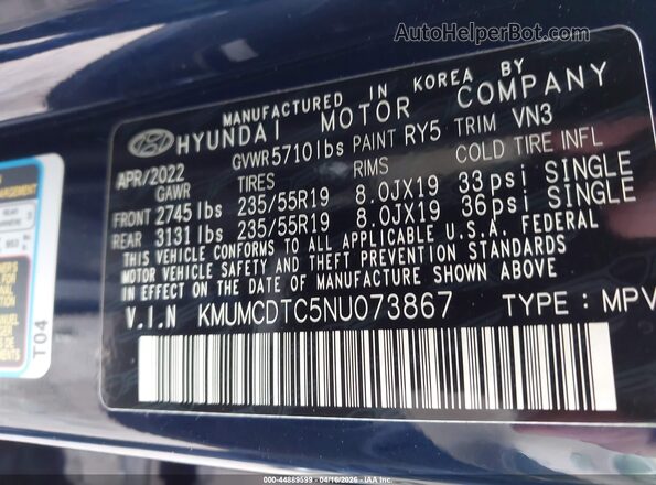 KMUMCDTC5NU073867 2022 GENESIS GV70 Black Vista del compartimento del motor