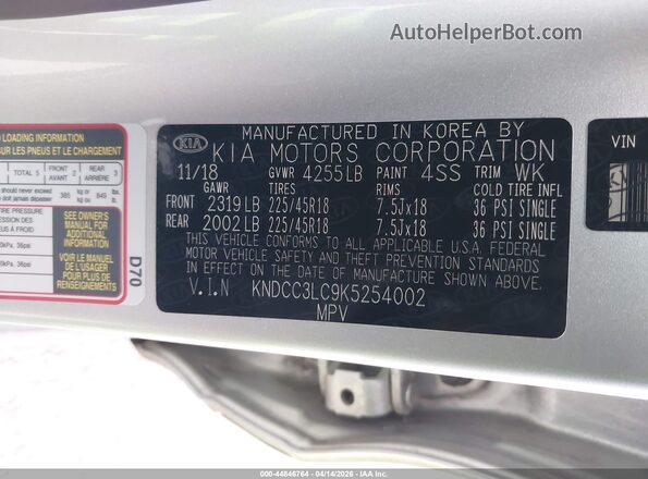 KNDCC3LC9K5254002 2019 KIA NIRO Silver 