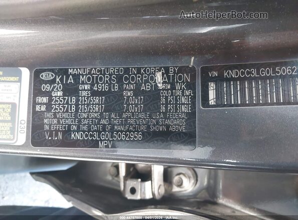 KNDCC3LG0L5062956 2020 KIA NIRO EV Gray Widok komory silnika