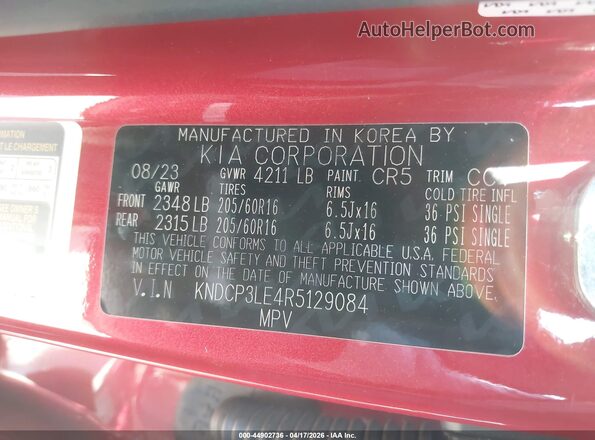 KNDCP3LE4R5129084 2024 KIA NIRO Red Вид підкапотного простору