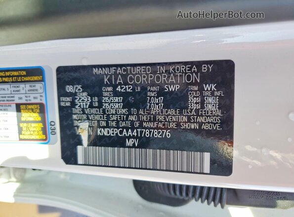 KNDEPCAA4T7878276 2026 KIA SELTOS Белый Панорамный вид салона 360°