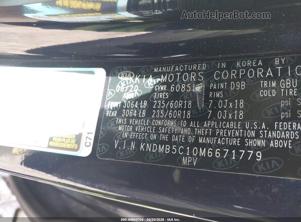 KNDMB5C10M6671779 2021 KIA SEDONA Dark Blue Engine compartment view