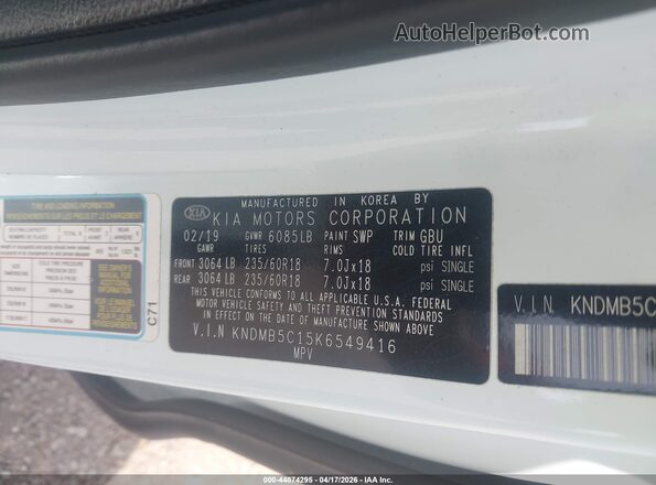 KNDMB5C15K6549416 2019 KIA SEDONA White Engine compartment view