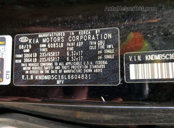KNDMB5C16L6604831 2020 KIA SEDONA Black VIN კოდის სტიკერის ხედი