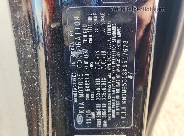 KNDMB5C18K6517673 2019 KIA SEDONA Black VIN sticker view