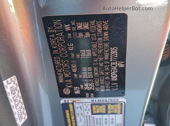 KNDP63AC8L7722805 2020 KIA SPORTAGE Silver VIN sticker view