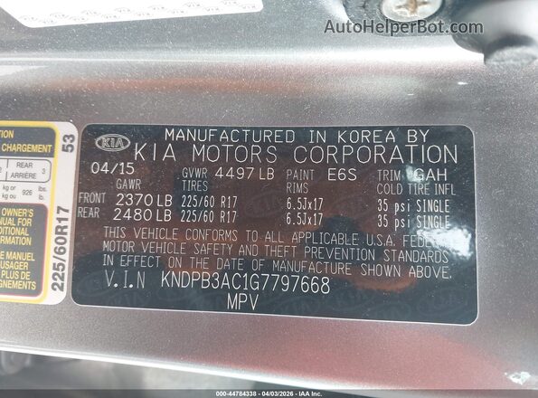 KNDPB3AC1G7797668 2016 KIA SPORTAGE Gray Շարժիչի բաժամունքի տեսք
