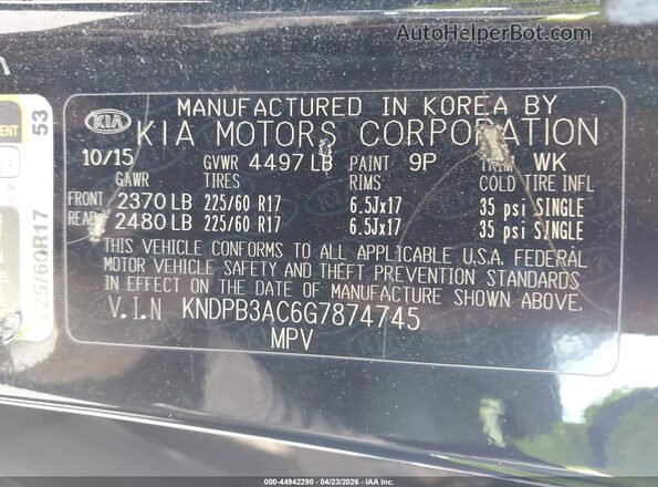 KNDPB3AC6G7874745 2016 KIA SPORTAGE Black Շարժիչի բաժամունքի տեսք