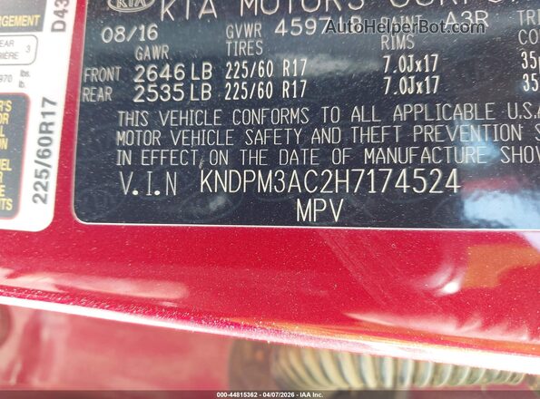 KNDPM3AC2H7174524 2017 KIA SPORTAGE Red Engine compartment view
